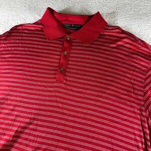 Vtg Tiger Woods Collection Athletic Golf Polo Shirt Striped Red XL Men's Stretch